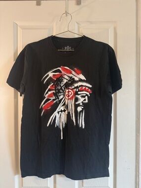 Black Graphic Tee with Red & White Native Headdress Design
